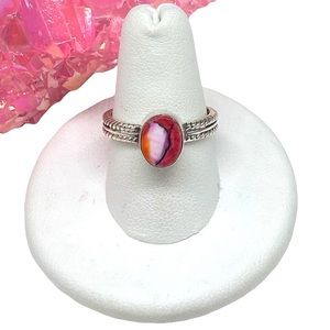 Kingman Pink Dahlia Turquoise Band Ring Size 8 Solid Sterling Silver 925